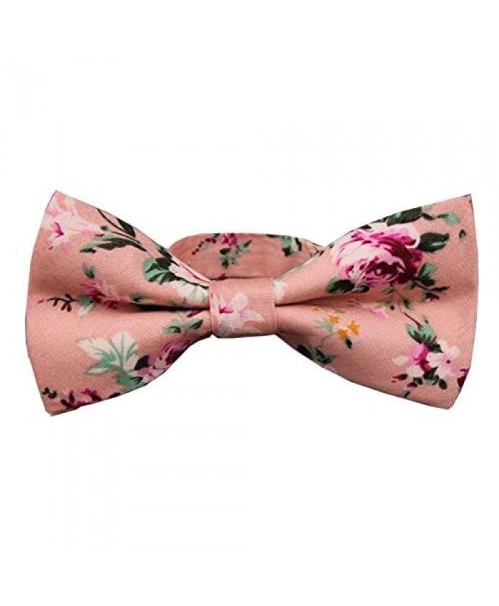 D&L Menswear Men's Pre-Tied Pink Floral Bow Tie Adjustable Neck Wedding Bow Tie