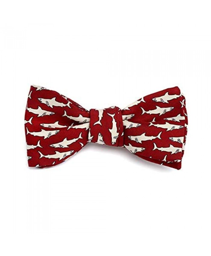 Josh Bach Men's Sharks Swimming Self-Tie Silk Bow Tie Red Made in USA