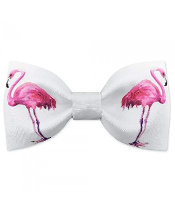 Mens 100% Satin Silk Pink Flamingo Pretied Adjustable Bowtie for Wedding Bow Tie | DEVEMNU HOMME