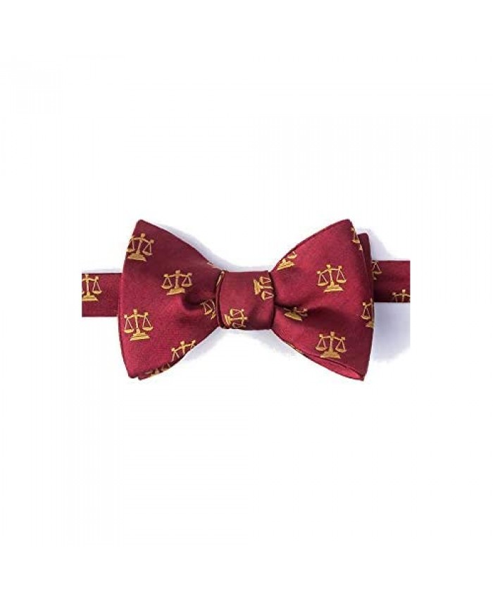 Men's 100% Silk Burgundy Legal Scales of Justice Lawyer Law Butterfly Self Tie Bow Tie