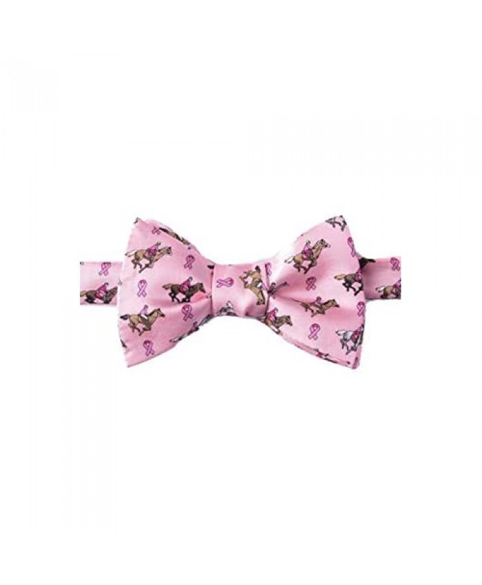 Men's Kentucky Derby Pink Breast Cancer Race For The Cure Horse Racing Butterfly Bow Tie