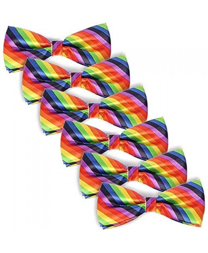 Pre-Tied Adjustable Rainbow Bow Ties for Men (6 Pack)