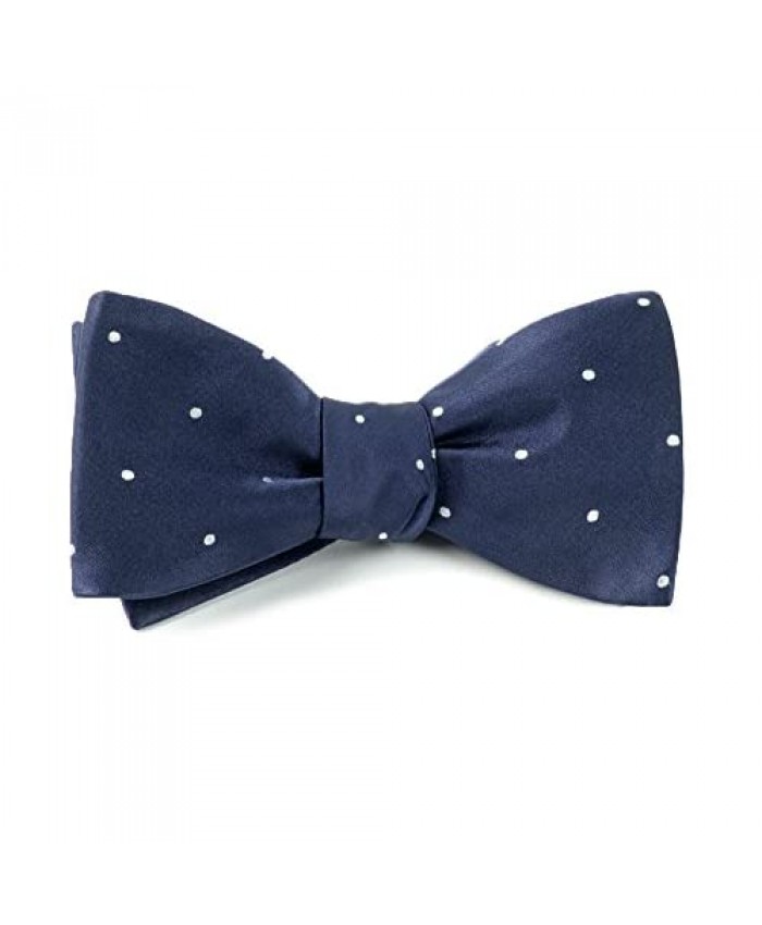 The Tie Bar 100% Woven Silk Navy and White Satin Dot Self-Tie Bow Tie