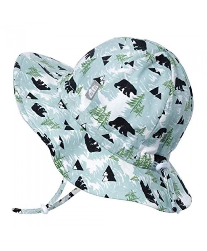 Baby Boy Cotton Sun Hat 50 UPF Adjustable Good Fit Stay-on Tie (0-6 Months Bear)