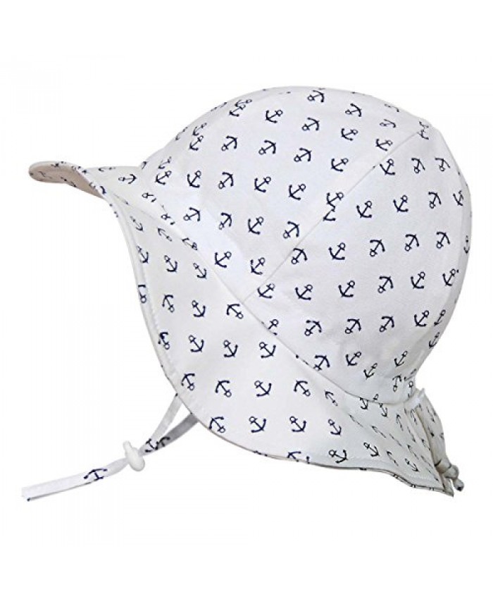 Baby Sun Hat with Chin Strap Drawstring Adjust Head Size Breathable 50+ UPF (S: 0-9m Anchor)