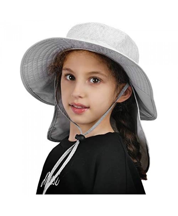 Camptrace Toddler Kids Sun Hat Wide Brim Bucket Hat with Neck Flap UPF 50+ for Boys Girls