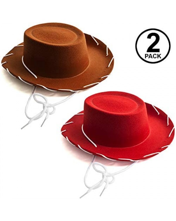 Funny Party Hats Kids Cowboy Hat - Brown & Red Cowboy Hats – Children's Cowboy Costume - Western Hats – 2 Pack