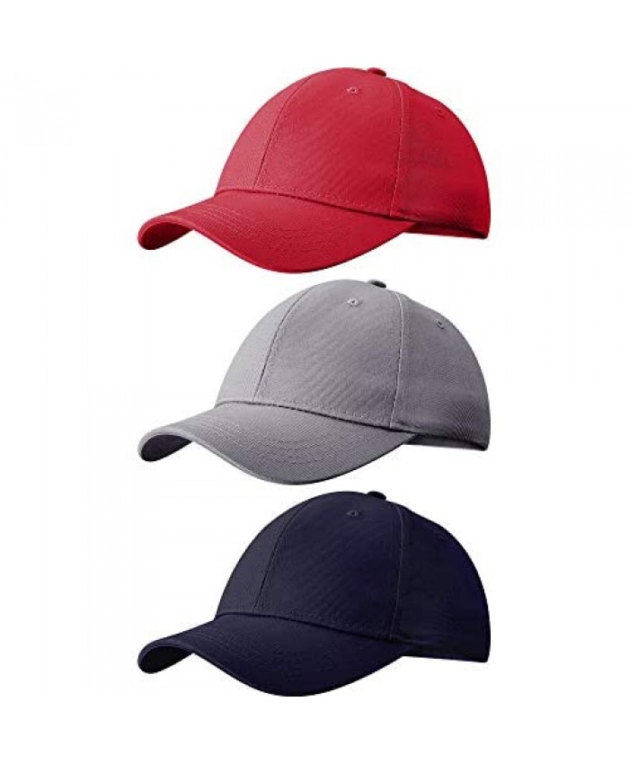 Honoson 3 Pieces Unisex Toddler Kids Children Plain Baseball Cap Adjustable Low Profile Baseball Hat (Red Navy Gray)