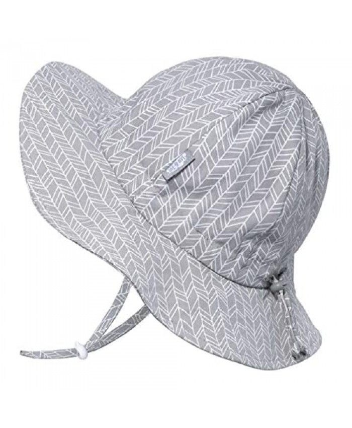 JAN & JUL Baby Unisex Cotton Sun Hat 50 UPF Adjustable Good Fit Stay-on Tie (0-6 Months Grey Herringbone)