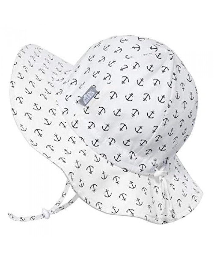 JAN & JUL Toddler Boys Girls Cotton Sun Hats 50 UPF Drawstring Adjustable Stay-on Tie (6-24 Months Little Anchor)