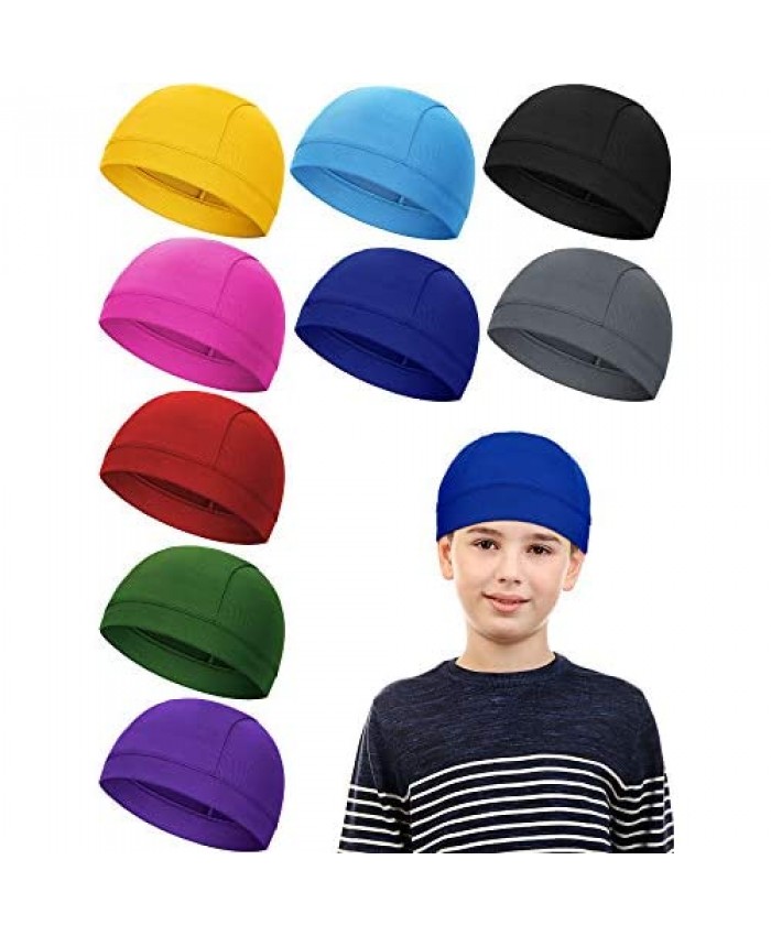 Syhood 9 Pieces Kids Helmet Liner Skull Caps Sweat Wicking Running Cycling Hat Child Beanie Hat