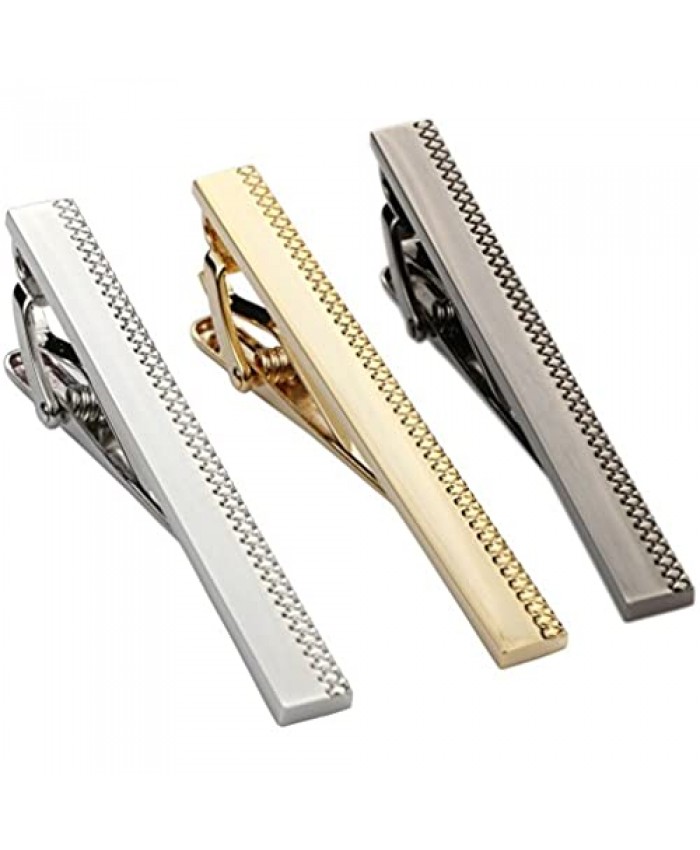 Dannyshi 3pcs Set Mens Metal Classic Tie Bar Clip Silver Black Gold Tone 2.3 Inches with Gift Box