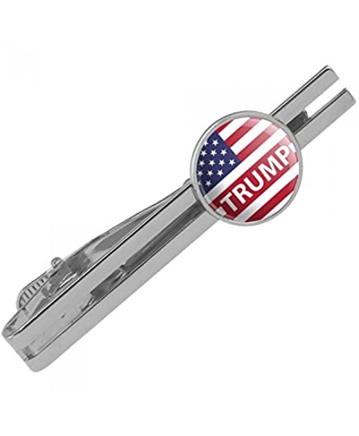 GRAPHICS & MORE President Trump American Flag Round Tie Bar Clip Clasp Tack Silver Color Plated
