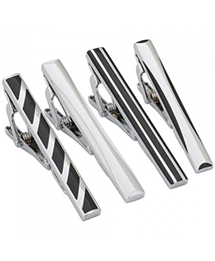 GWD 4pc Mens Tie Bar Clip 2.1 Inch Tie Clips for Men Silver Black Necktie Bar Clip Set