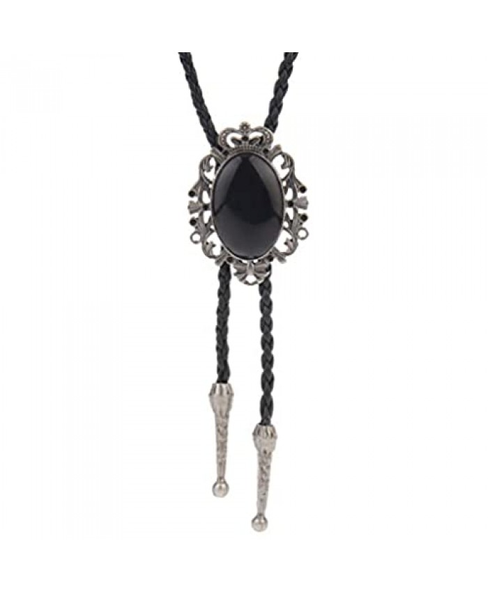 LIANCHI Western Crown Black Bolo Tie for Men and Women Native American Leather Bolo Tie String