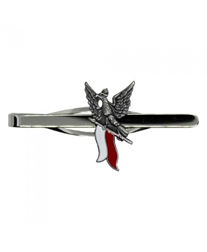 Polish Mens Antique Silver Plated Butterfly Soaring Tie Clip Wedding Bar Clasp with Polska Eagle Bird & Flag 2.0 Long