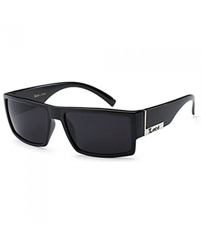 Locs Mens Flat Top Gangster Sunglasses Black Silver Frame 91026 (Black) 5.5w x 1.75h