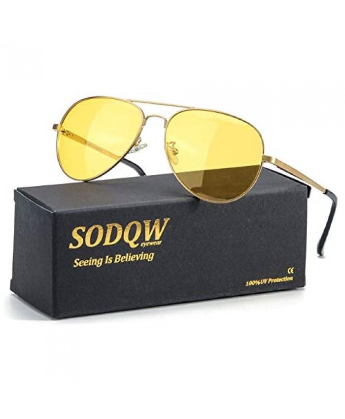 SODQW Aviator Night-Vision Driving Anti-Glare Glasses HD Sight Polarized Yellow Night Guide Rainy Safe Glasses