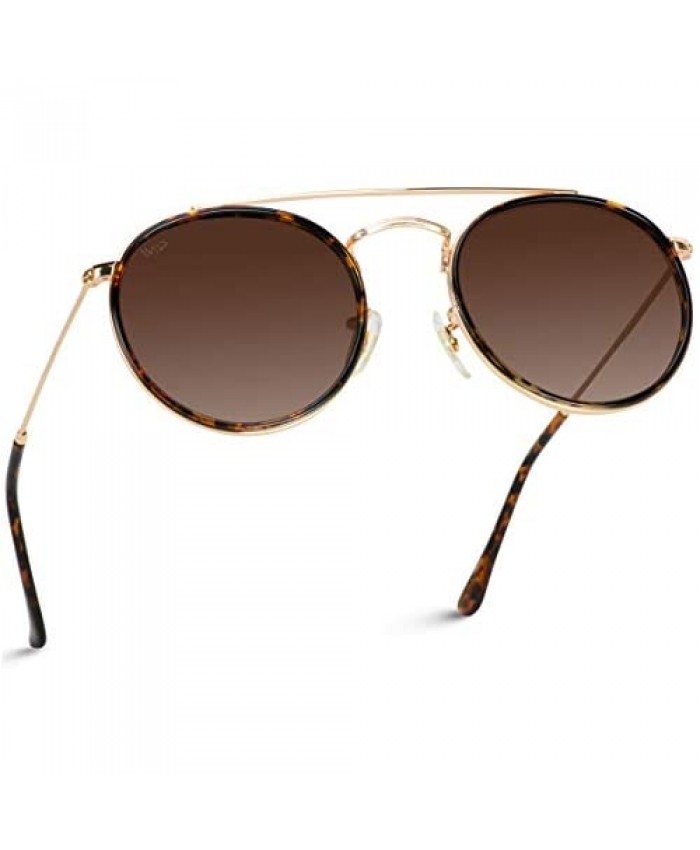 WearMe Pro - Round Double Bridge Polarized Modern Retro Sunglasses