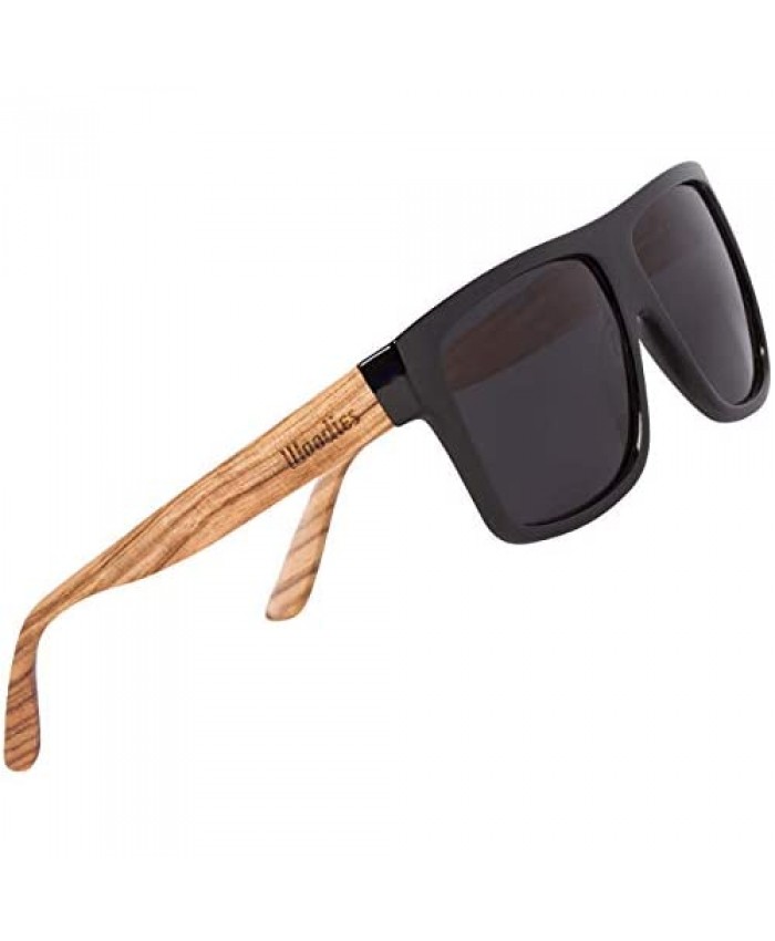 WOODIES Polarized Zebra Wood Sunglasses for Men and Women | Black Polarized Lenses and Real Wooden Frame | 100% UVA/UVB Ray Protection