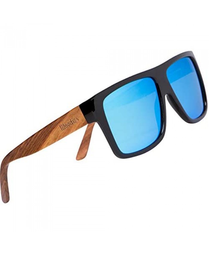 Woodies Zebra Wood Aviator Wrap Sunglasses with Polarized Lenses