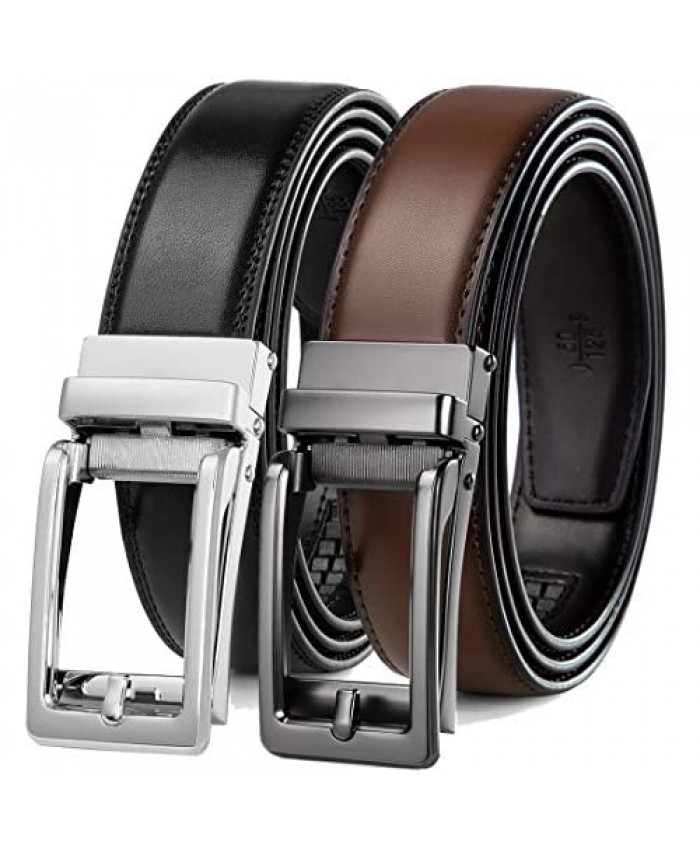 2 Pack Click Ratchet Belt for Men Comfort Dress Belt with Adjustable Sliding Buckle in Gift Box