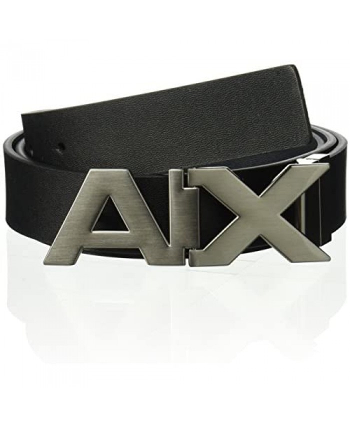 Armani Exchange Men's Leather Wide Logo Belt Buckle