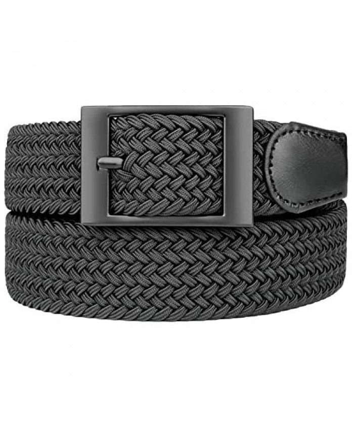 Bluecton Belt Elastic Stretch Woven Braided Belt for Men/Women Plus Size Black Square Business Buckle
