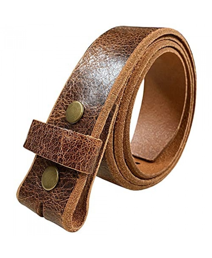 BS304 Genuine Full Grain Vintage Leather Belt Strap with Snaps on or Belt with Roller Buckle_1-1/2"(38mm) wide