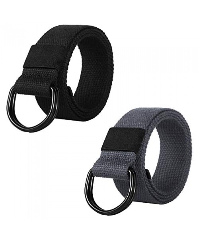 ITIEZY 2 Pcs Canvas Belt with Double D-Ring Buckle Web Belts Military Cloth Belts for Men