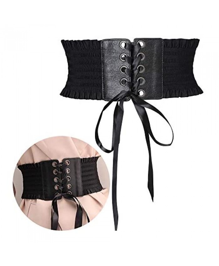Jurxy Women's Lace Wide Waist Band Belt Women Bandage Elasticity Girdle Wrap Obi Style Boho Corset Waist Belts – Black