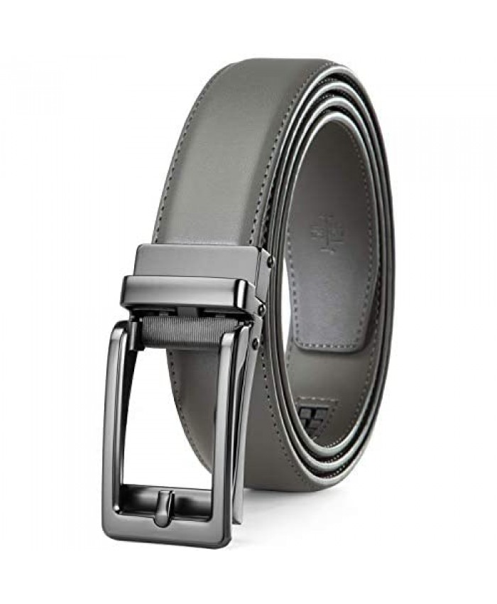 Leather Ratchet Belt Comfort with Click Slide buckle Men Casual Dress Belt adjustable