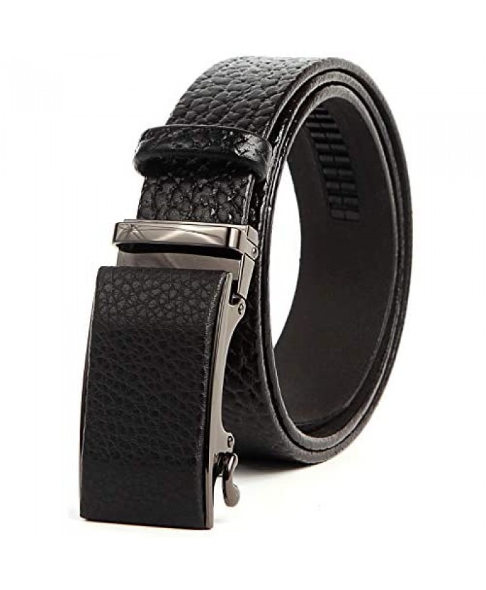 Men's Belt Solid Leathers Slide Ratchet Belt for Men with Full-Grain Leather 1 3/8