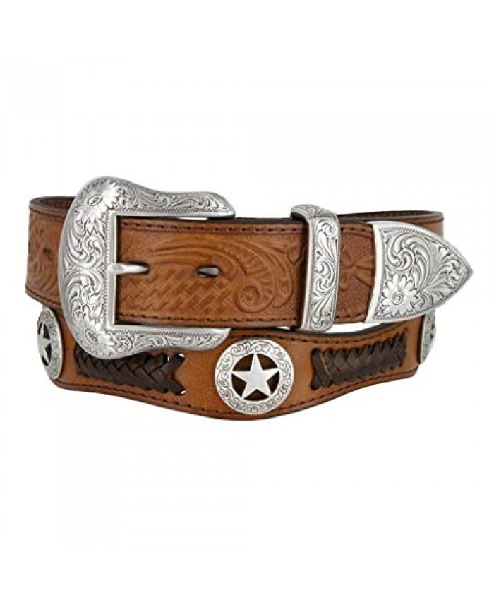 Mens Western Ranger Star Badge Concho Braided Genuine Leather Cowboy Belt