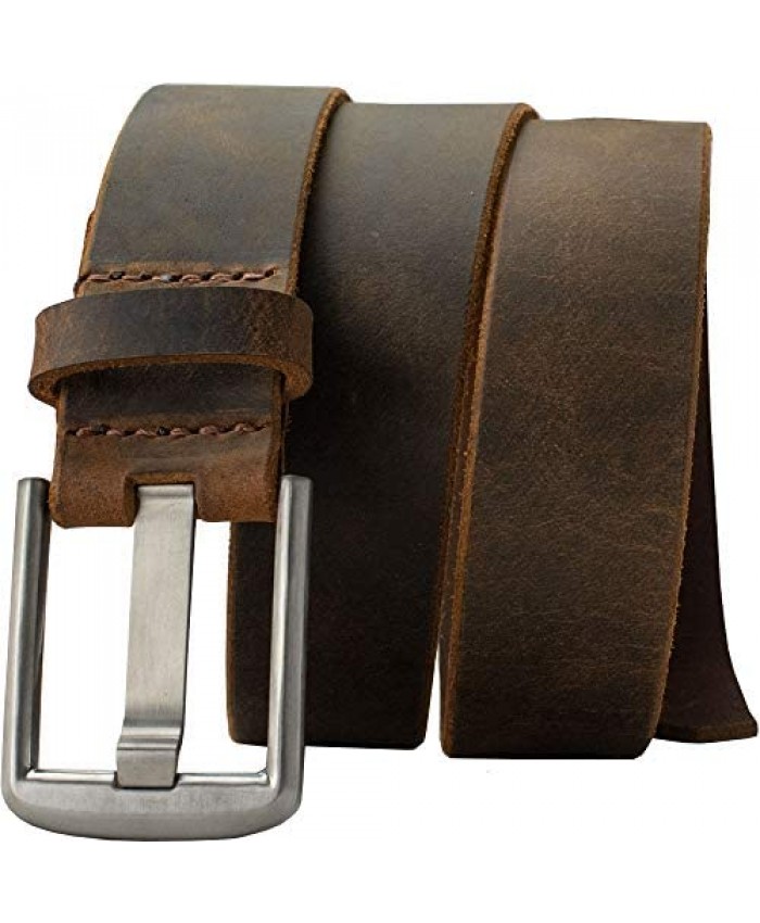 Titanium Wide Pin Distressed Leather Belt - USA Made Full Grain Leather with Certified Nickel Free Titanium Buckle