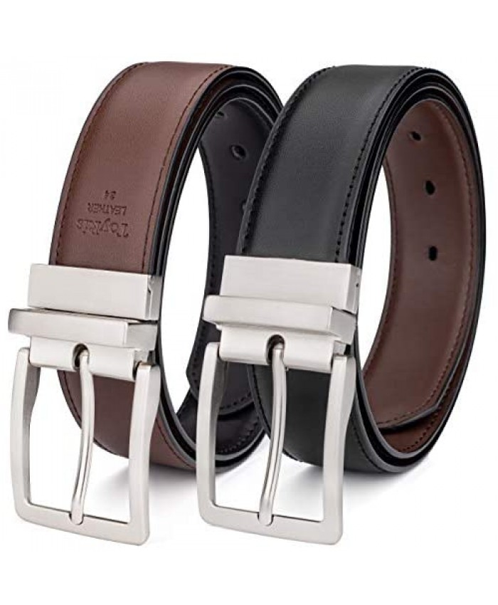 ToyRis Men's Belt Leather Reversible Belt 1 3/8" Wide Mens Casual Dress Belt One for 2 Colors