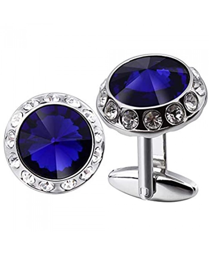 AMITER Cufflinks for Men with Crystals in Stylish Round Men's Cuff Link Gift Box- for Wedding Groom Vintage Tuxedo Shirt