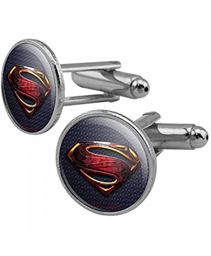 GRAPHICS & MORE Justice League Movie Superman Logo Round Cufflink Set Silver Color