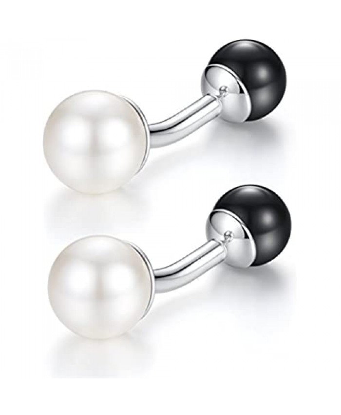 HONEY BEAR Cufflinks for Men White and Black Cultured Pearl Wedding Shirt Suit