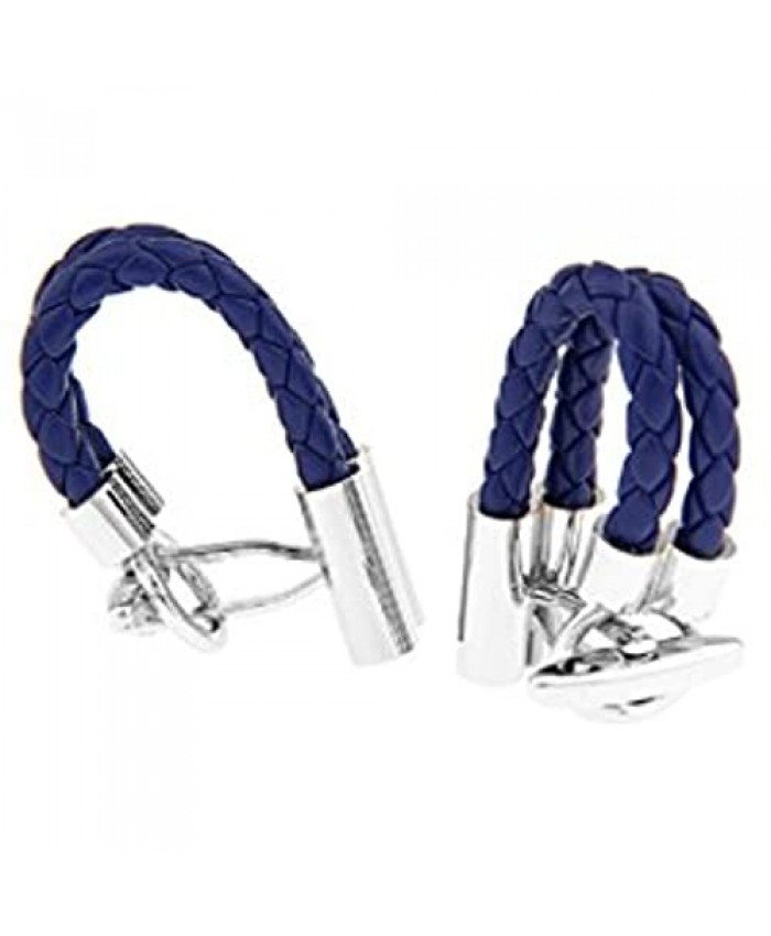 MRCUFF Leather Braided Blue Pair Cufflinks in a Presentation Gift Box & Polishing Cloth