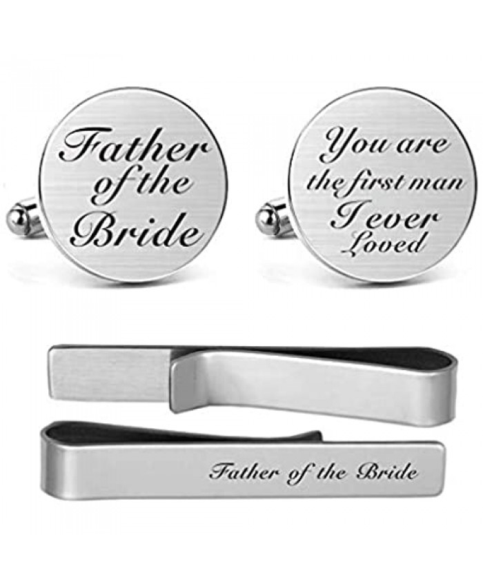 MUEEU Father of The Bride Cufflink Engraved You are The First Man I Ever Loved Dad Father Tie Bar