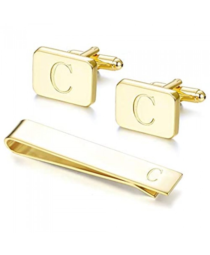 ORAZIO Gold Engraved Initial Cufflinks and Tie Clips Set for Men Wedding Business Jewelry with Gift Box Alphabet A-Z