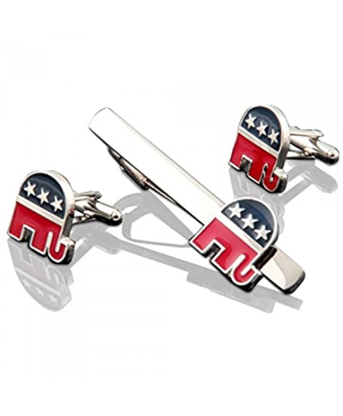 The Democrats and Republicans Party Symbol Dress Cufflinks and Tie Clip Set USA Political Party Cuff Links Set