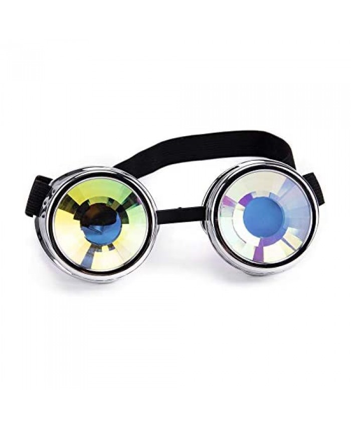 Lelinta Steampunk Kaleidoscope Goggles Rave Glasses Rainbow Crystal Glass Lens
