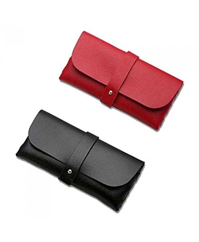 LUFOX 2Pcs Portable Leather Glasses Case fits Most Glasses and Sunglasses Case Eyewear Pouch for Women Men(Red and Black)