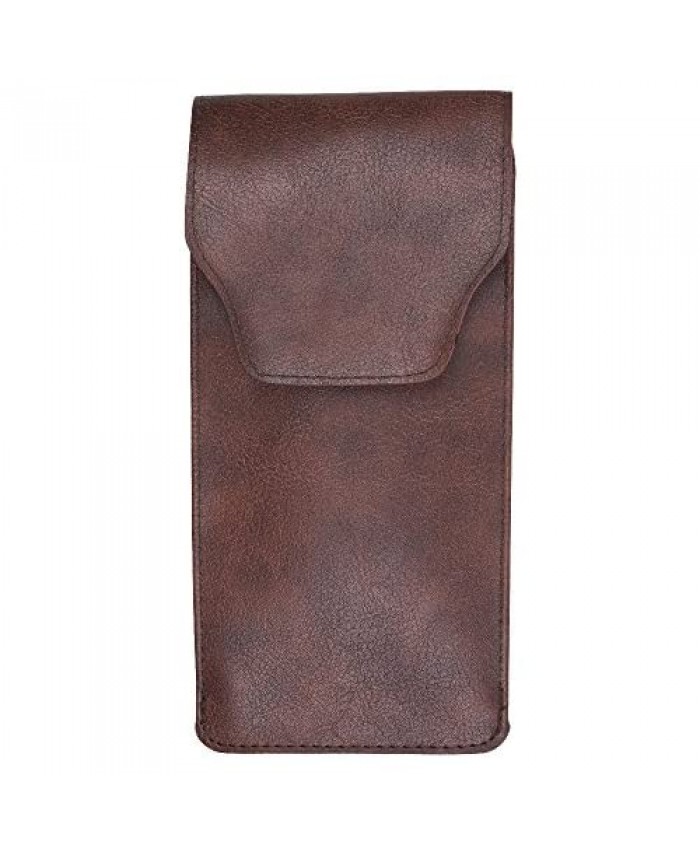 Slip In Glasses Case – PU Leather Pouch with Pocket Clip – Brown - By OptiPlix