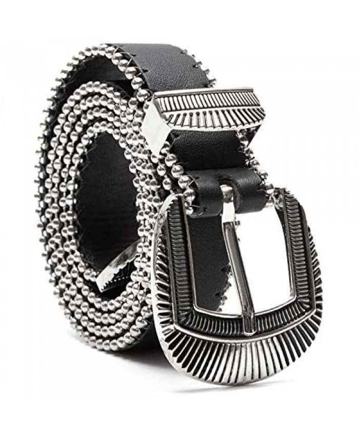 Black Western Belt with Silver Buckle for Fashion Accessories (Unisex)