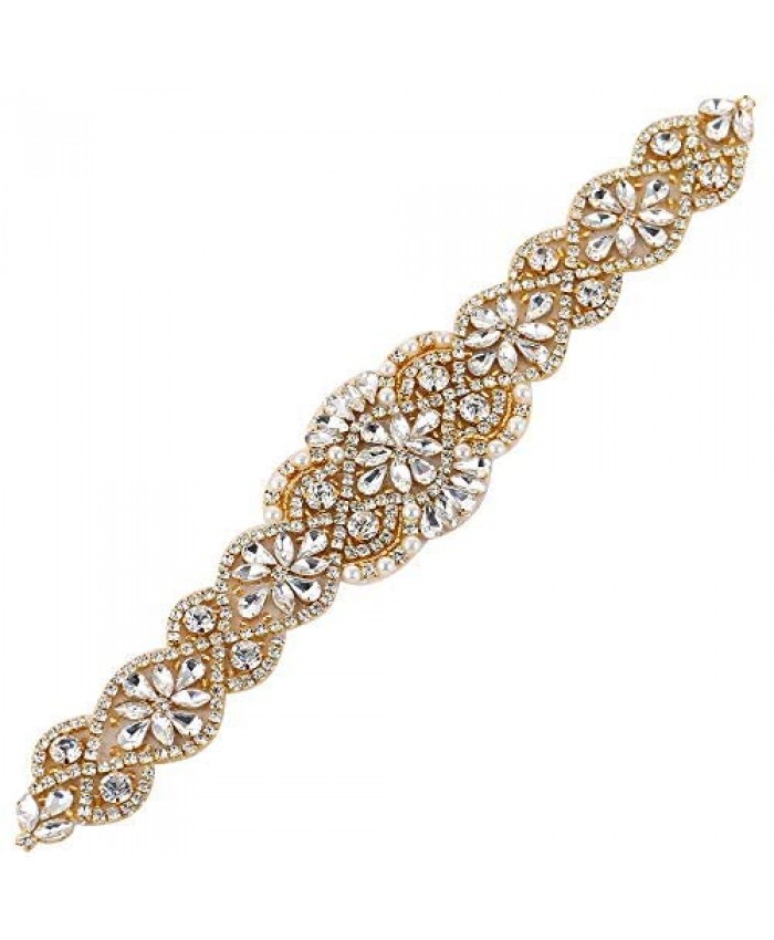 Bridal Belt Rhinestone Applique with Crystals and Pearls-Sew on or Glue for DIY Wedding Sash