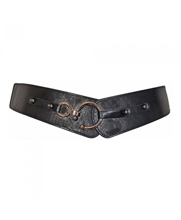 eVogues Plus Size Hook Buckle Faux Leather Wide Elastic Belt