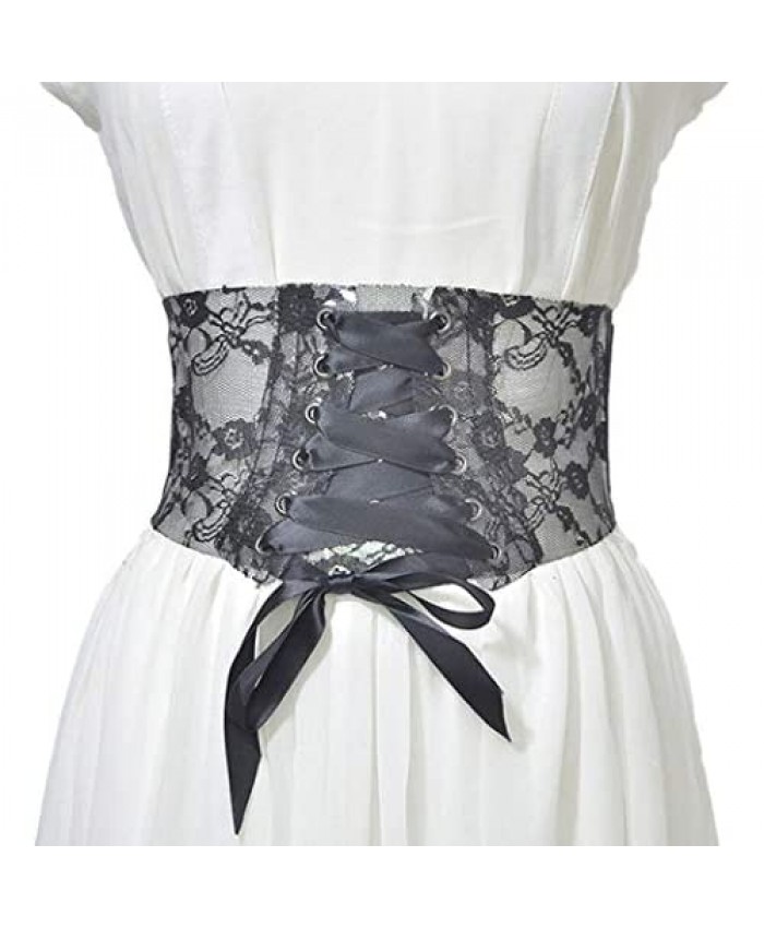 Gemily Lace Wide Black Waist Belt Art Cinch Corset Waistband Leather Waist Wrap Rave Body Accessory for Women and Girls